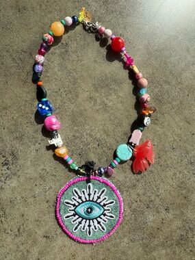Colorful Beaded Necklace with Eye Pendant